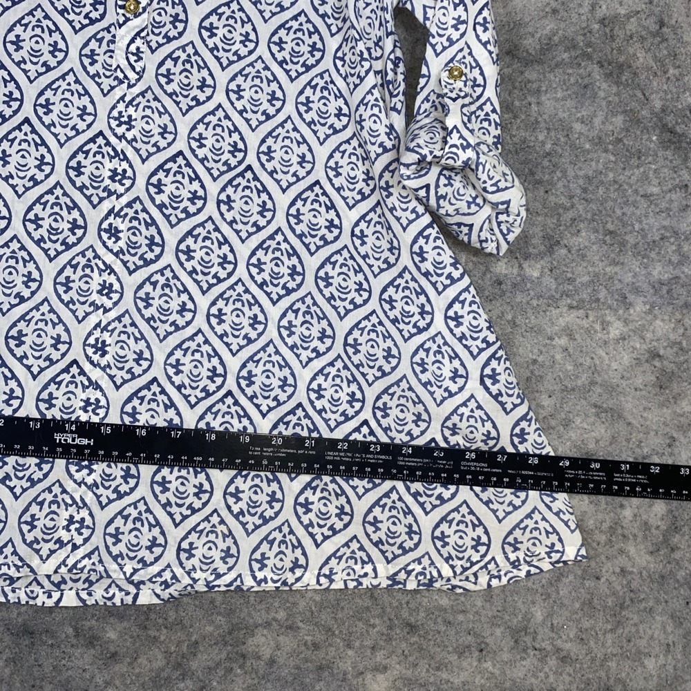 Liza Byrd Tunic Top Women's Small‎ Blue & White Damask Print Beachy Nautical - Picture 7 of 13